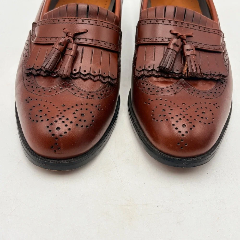 French Shriner Milton Mens‎ Brown Leather Kiltie Tassel Wingtip Loafers 9.5 M